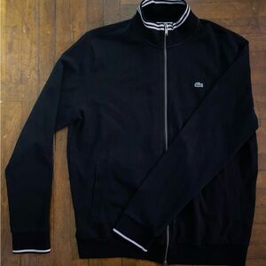 LACOSTE Fleece Full Zip Mens Black & White Embroidered 2XL XXL Jacket